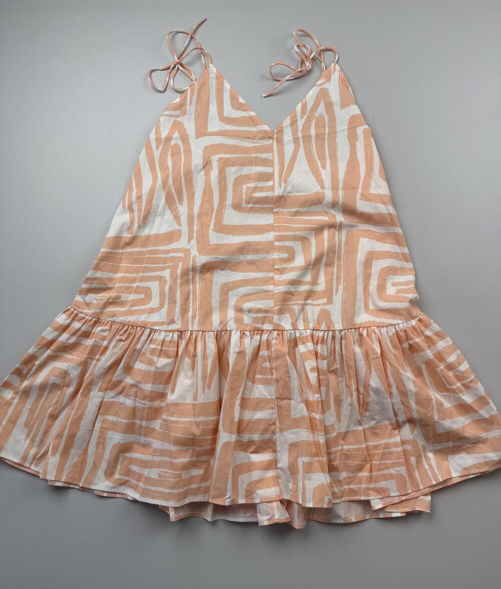 Maeve Dress Womens Large Orange Geometric V Neck Tie Strap Ruffle Hem Sundress